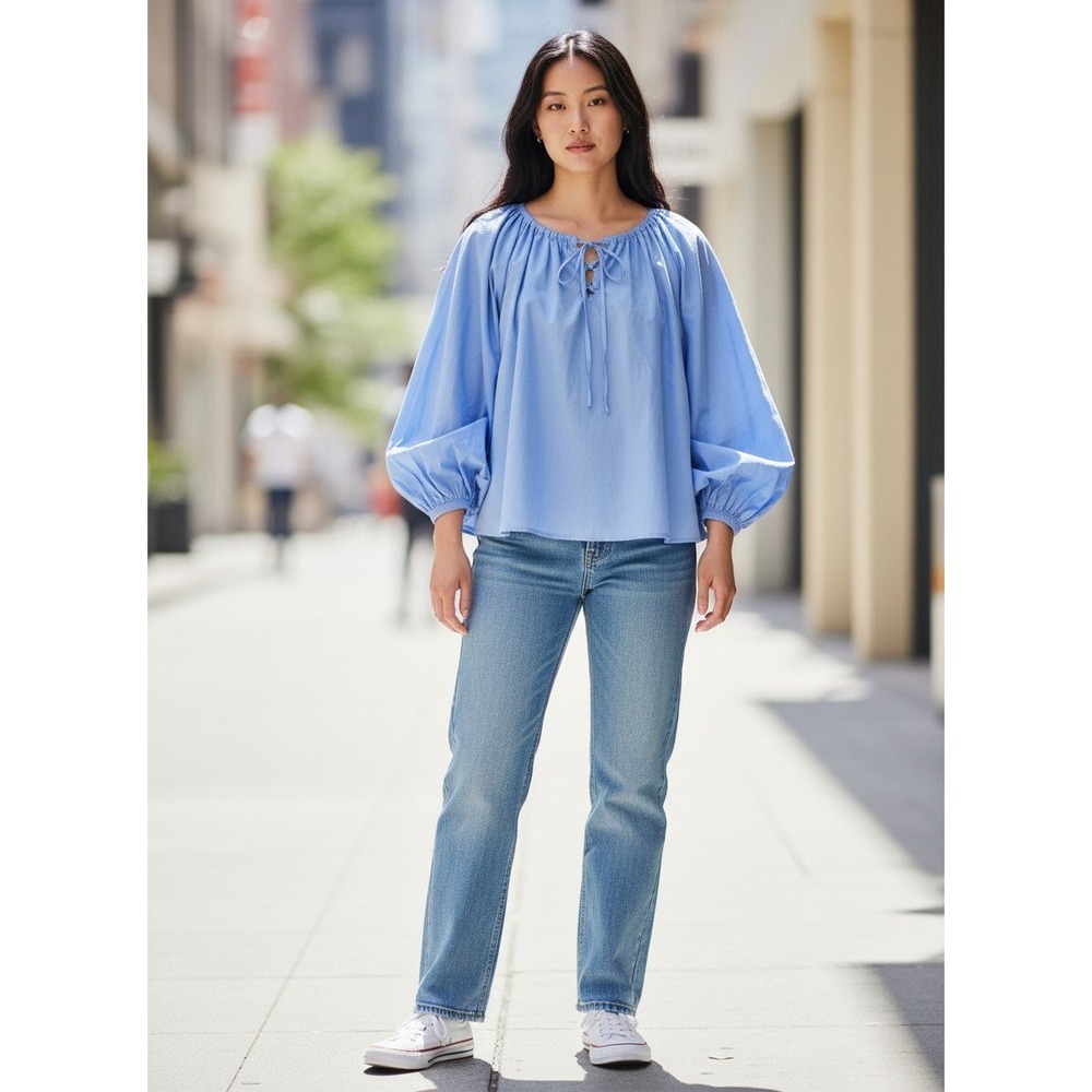 Universal Thread Top Womens XXL Blue‎ NEW Balloon Sleeve Peasant Coastal Boho